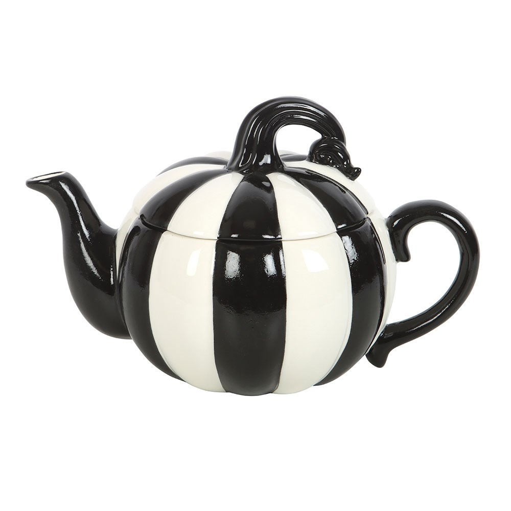 Something Different - Black and White Striped Pumpkin Teapot Teapot - Black/White